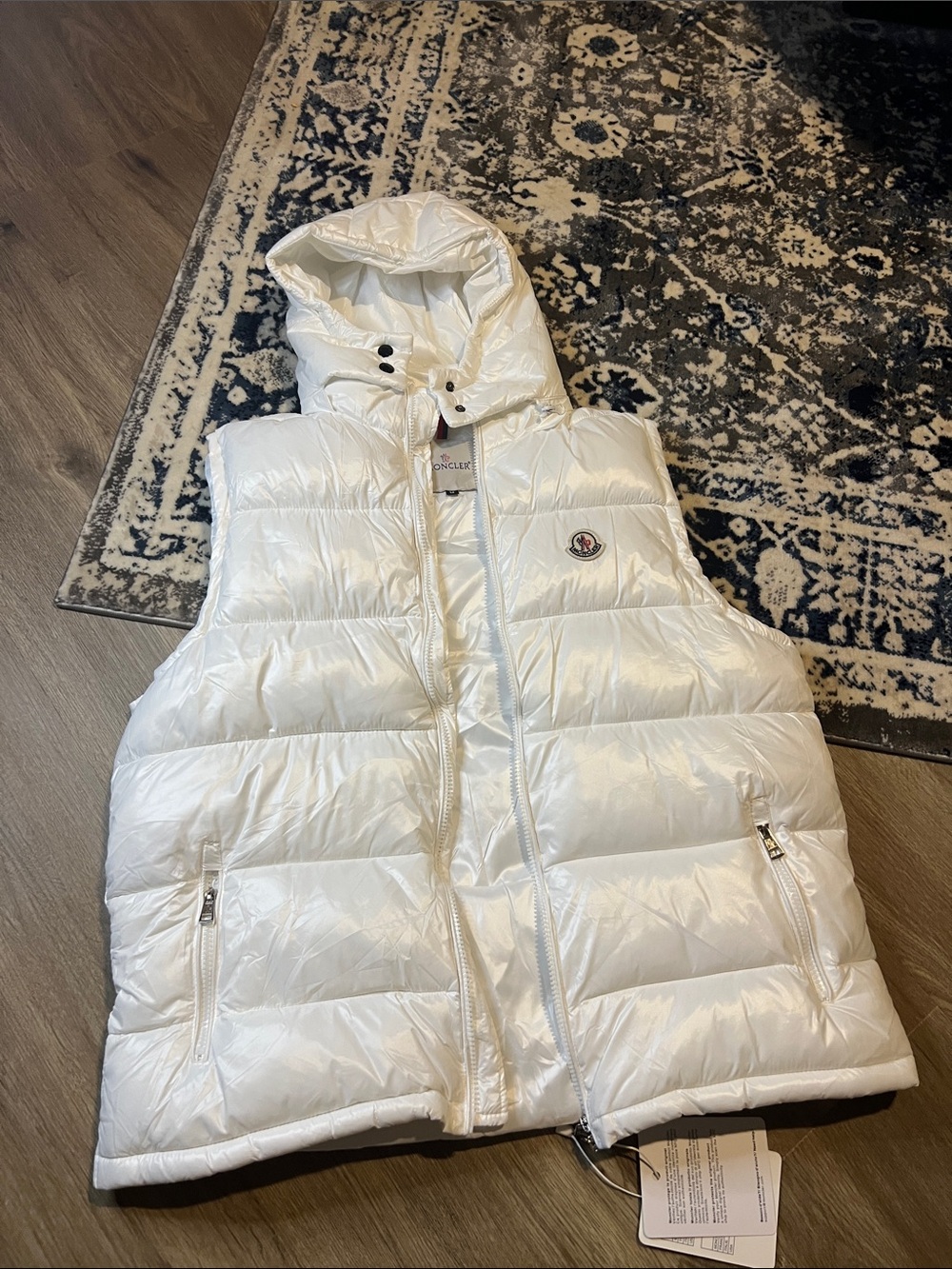 Moncler Glossy White Hooded Quilted Down Vest